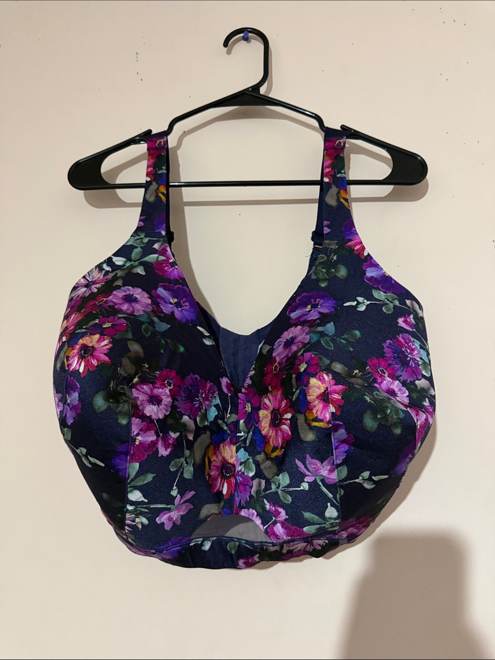 Cacique Navy Bra with Purple & Pink Floral Print